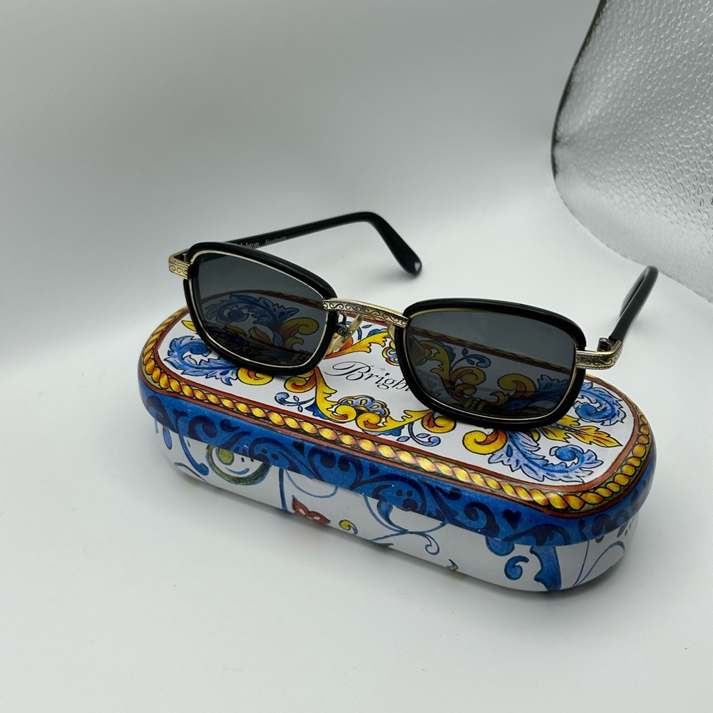 Brighton Funny Girl Sunglasses Vintage Handmade Black Gold Frames Includes Tin